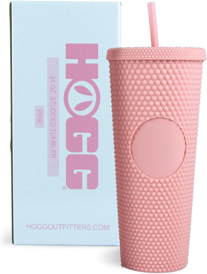 Hogg 24 oz Studded Tumbler with Lid and Straw - Light Pink, Reusable Iced Coffee Cup, Bling Tumbler for Women, Glitter Rhinestone Cup, Gifts for Iced Coffee Lovers