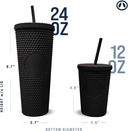 Hogg 24 oz Studded Tumbler with Lid and Straw - Light Pink, Reusable Iced Coffee Cup, Bling Tumbler for Women, Glitter Rhinestone Cup, Gifts for Iced Coffee Lovers