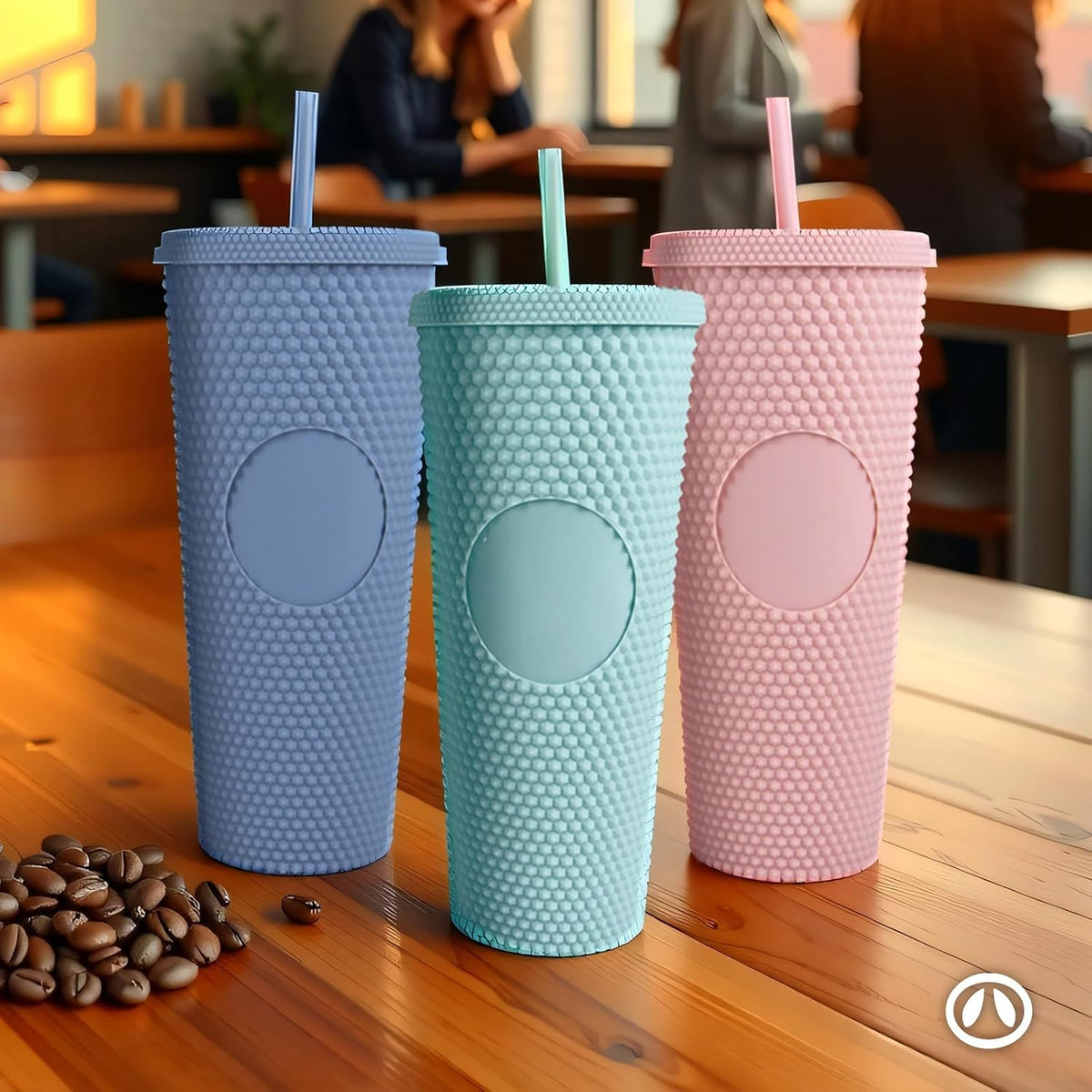 Hogg 24 oz Studded Tumbler with Lid and Straw - Light Pink, Reusable Iced Coffee Cup, Bling Tumbler for Women, Glitter Rhinestone Cup, Gifts for Iced Coffee Lovers