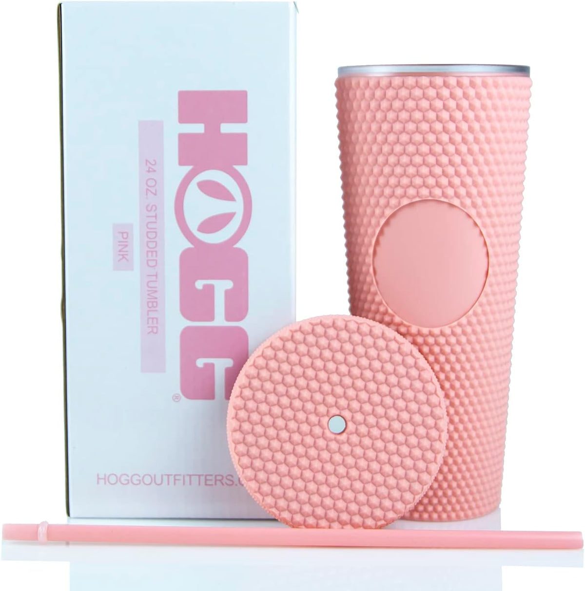 Hogg 24 oz Studded Tumbler with Lid and Straw - Light Pink, Reusable Iced Coffee Cup, Bling Tumbler for Women, Glitter Rhinestone Cup, Gifts for Iced Coffee Lovers