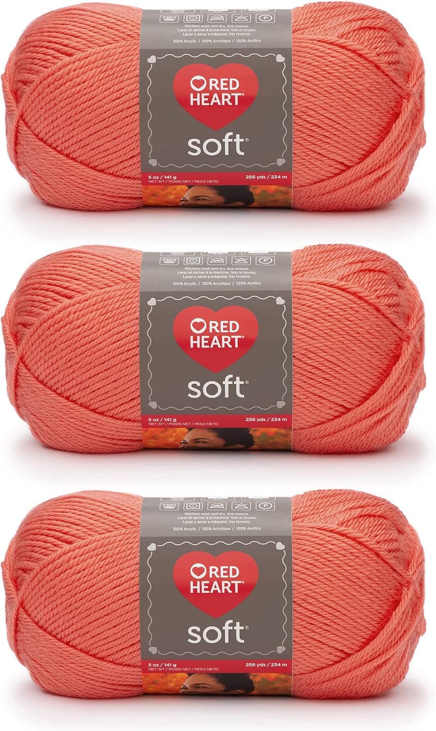 Soft Yarn for Crocheting and Knitting, Coral, 3-Pack