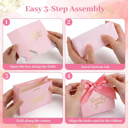 24PCS Thank You Gift Bags, 4.5x3.9x1.8Inches Mini Party Favor Bags Pink small Candy Boxes with Ribbon Small Gift Boxes for Wedding Bridal Baby Shower Birthday Party