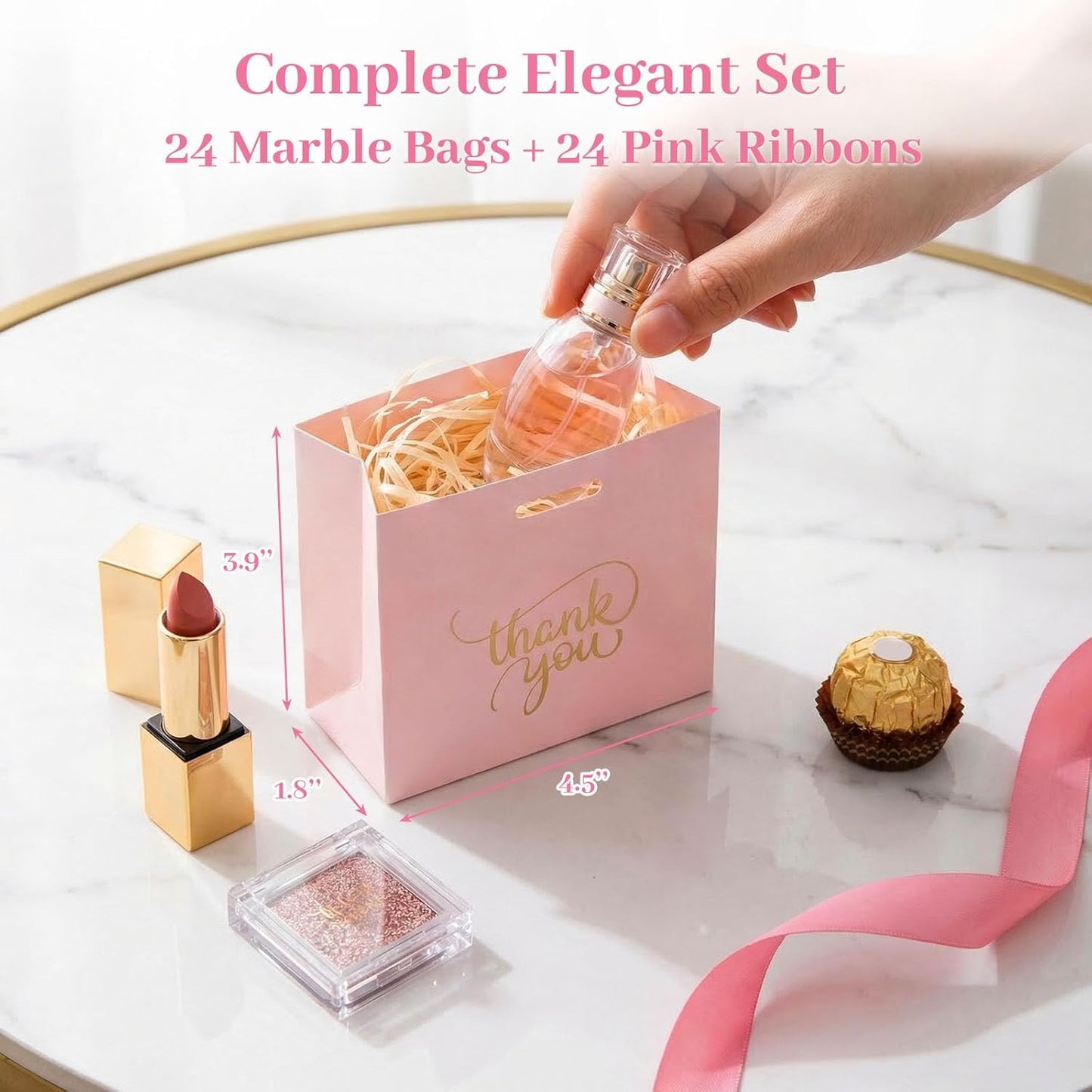 24PCS Thank You Gift Bags, 4.5x3.9x1.8Inches Mini Party Favor Bags Pink small Candy Boxes with Ribbon Small Gift Boxes for Wedding Bridal Baby Shower Birthday Party