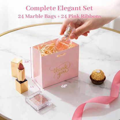 24PCS Thank You Gift Bags, 4.5x3.9x1.8Inches Mini Party Favor Bags Pink small Candy Boxes with Ribbon Small Gift Boxes for Wedding Bridal Baby Shower Birthday Party