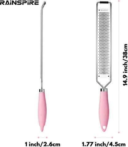 Zester Grater with Handle, Lemon Zester Cheese Grater for Kitchen Stainless Steel, Parmesan Cheese Garlic Nutmeg Chocolate Fruits Vegetables Ginger Grater, Fine (Pink)