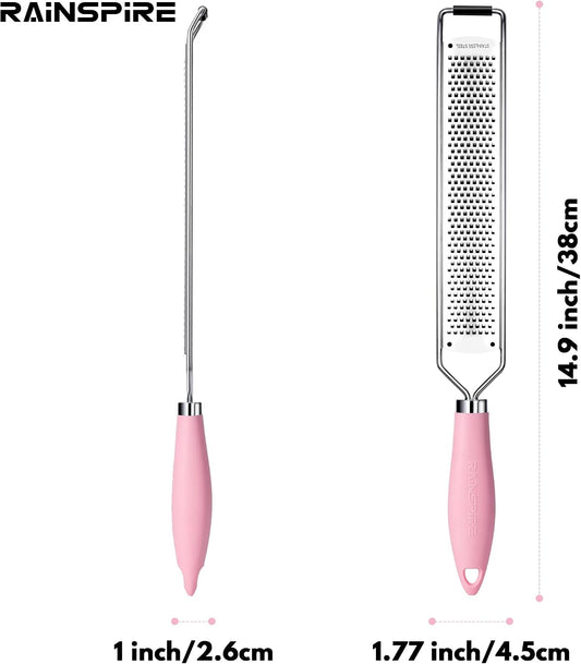 Zester Grater with Handle, Lemon Zester Cheese Grater for Kitchen Stainless Steel, Parmesan Cheese Garlic Nutmeg Chocolate Fruits Vegetables Ginger Grater, Fine (Pink)