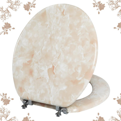 Marble Toilet Seat, Zinc Alloy Hinges (Round, Beige Pink)