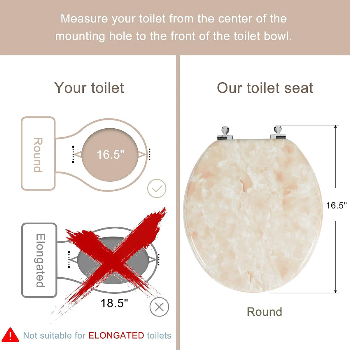Marble Toilet Seat, Zinc Alloy Hinges (Round, Beige Pink)