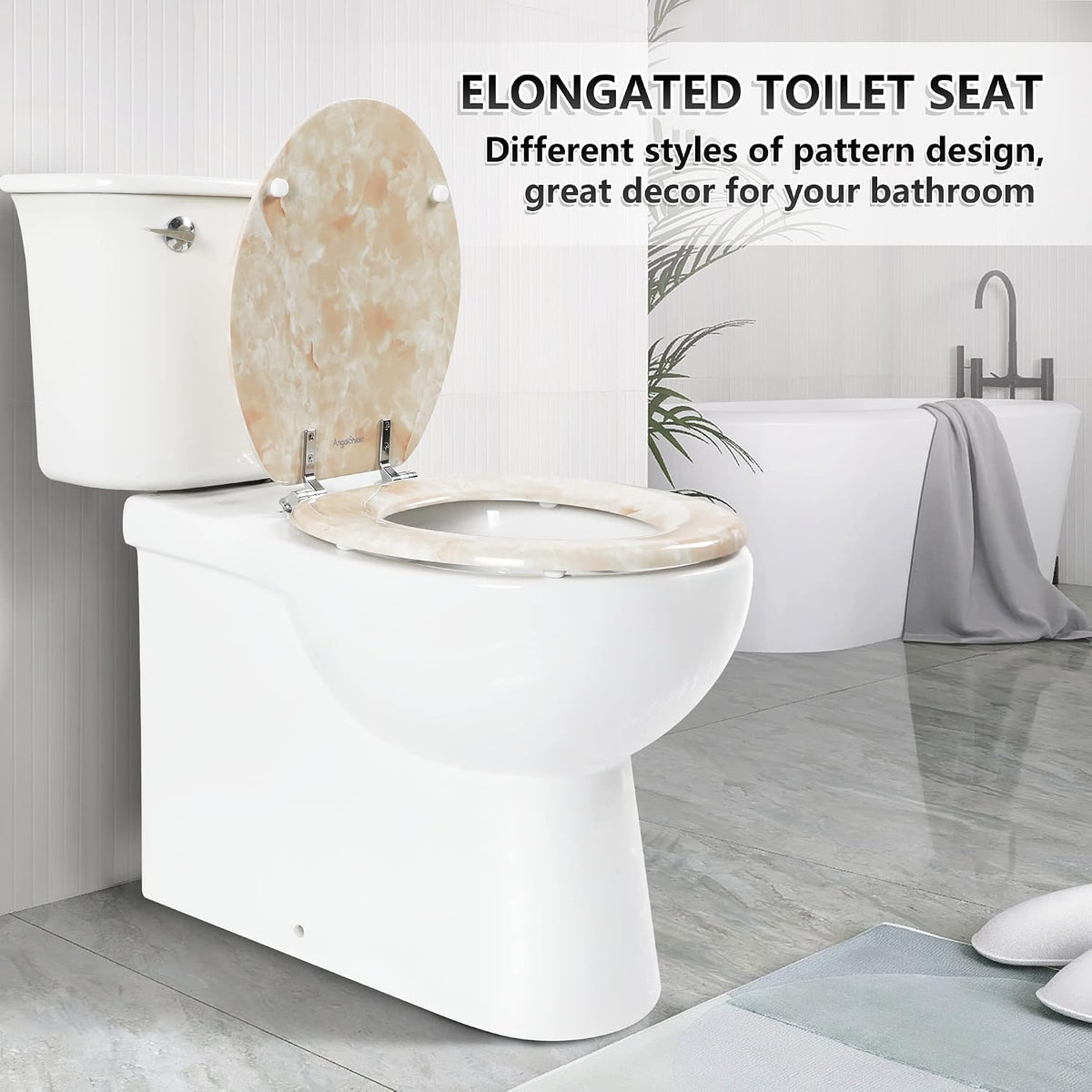 Marble Toilet Seat, Zinc Alloy Hinges (Round, Beige Pink)