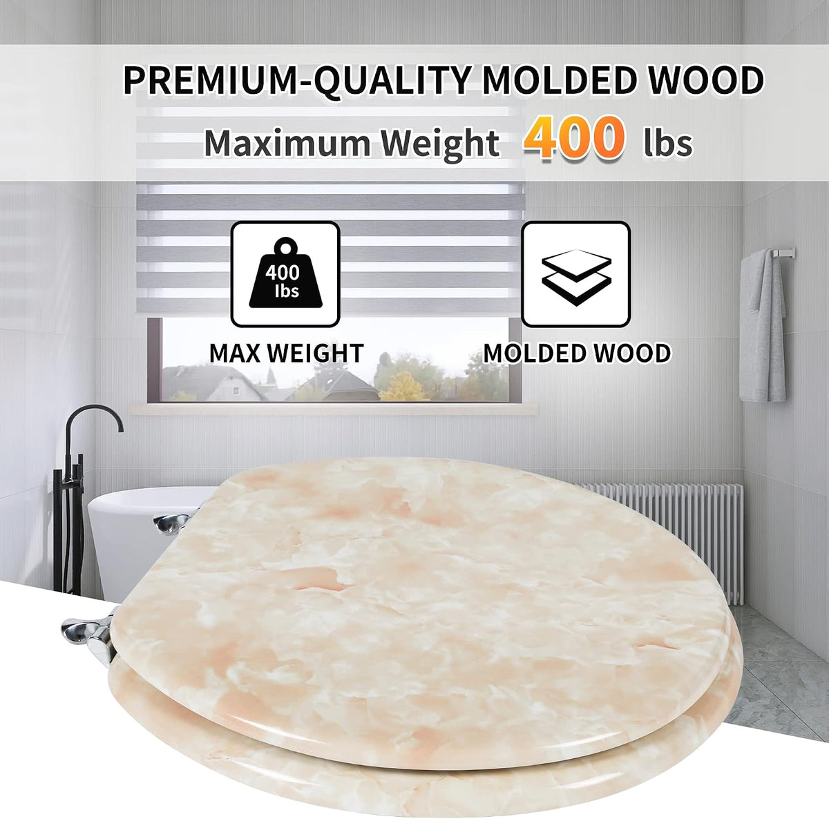 Marble Toilet Seat, Zinc Alloy Hinges (Round, Beige Pink)