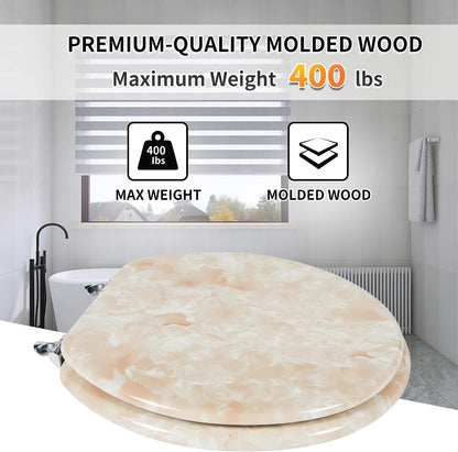 Marble Toilet Seat, Zinc Alloy Hinges (Round, Beige Pink)