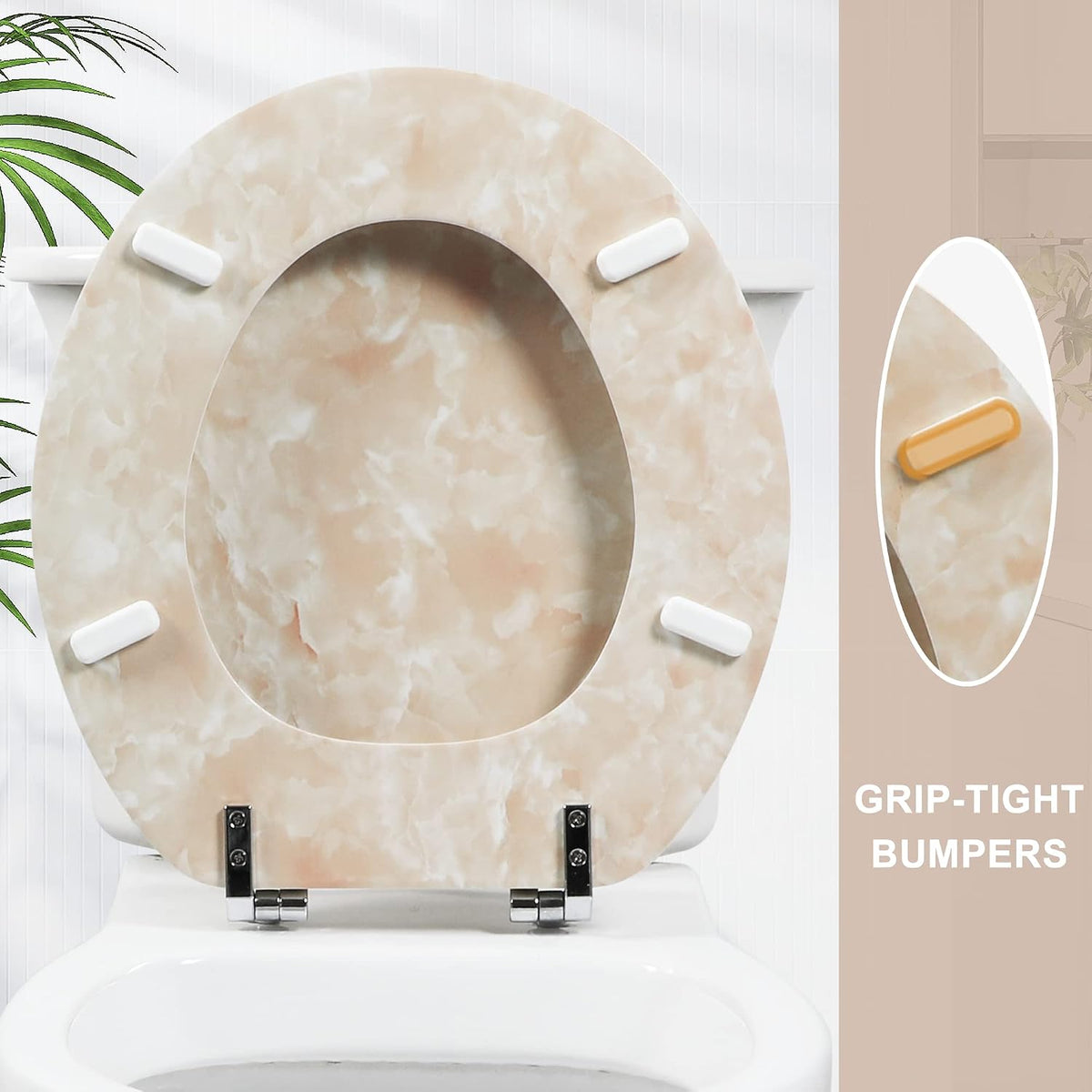 Marble Toilet Seat, Zinc Alloy Hinges (Round, Beige Pink)