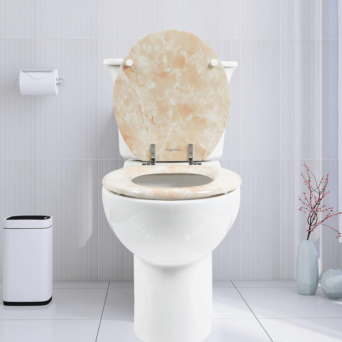 Marble Toilet Seat, Zinc Alloy Hinges (Round, Beige Pink)