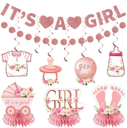 Floral It's a Girl Baby Shower Decorations Banner Table Centerpiece Kit