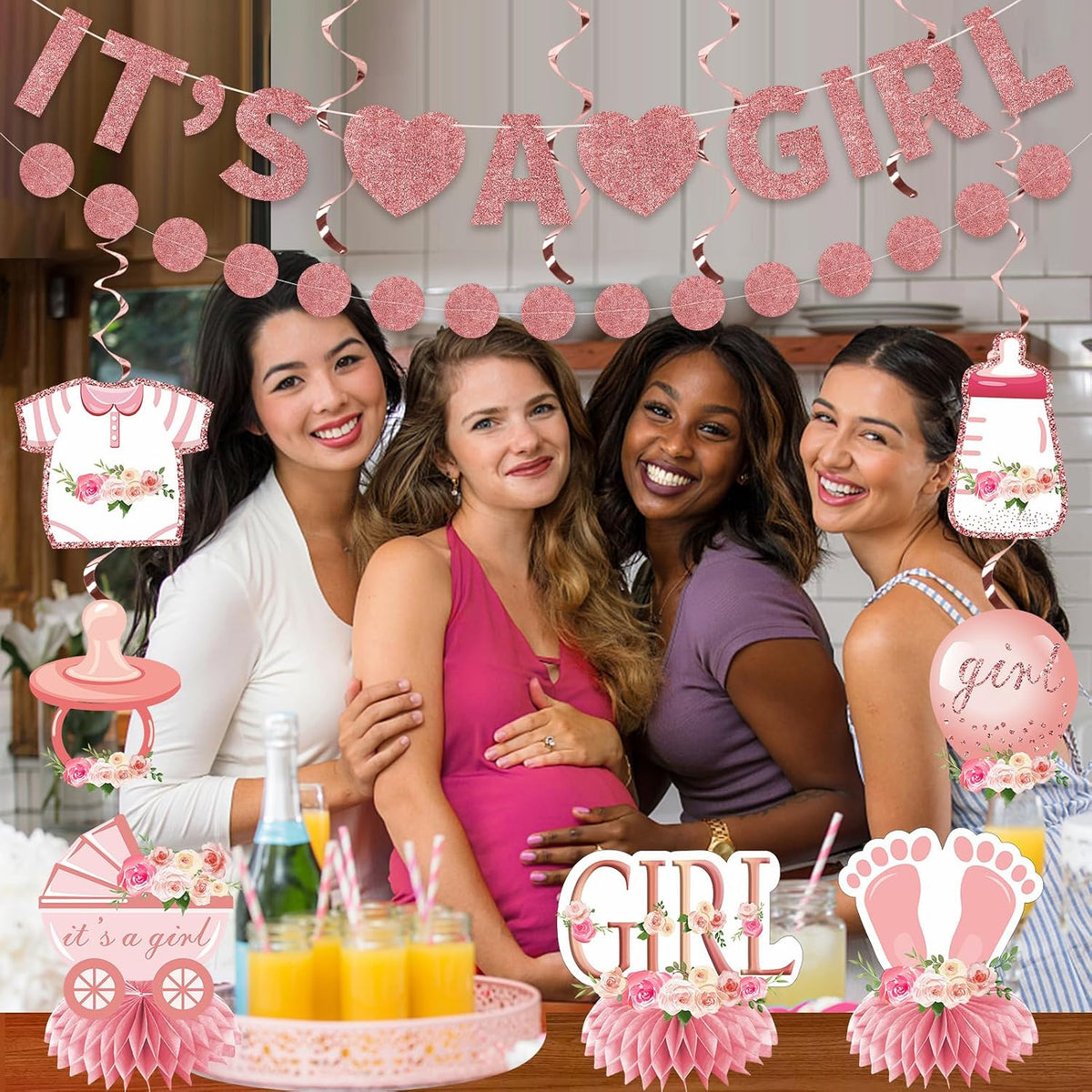 Floral It's a Girl Baby Shower Decorations Banner Table Centerpiece Kit
