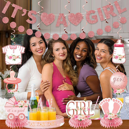 Floral It's a Girl Baby Shower Decorations Banner Table Centerpiece Kit