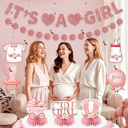Floral It's a Girl Baby Shower Decorations Banner Table Centerpiece Kit