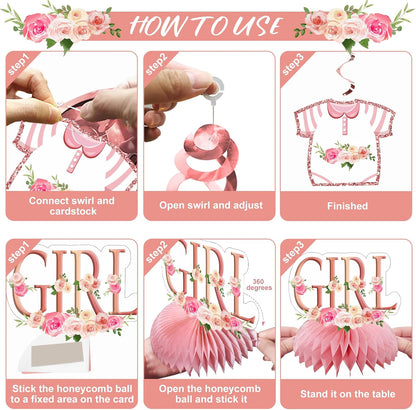 Floral It's a Girl Baby Shower Decorations Banner Table Centerpiece Kit