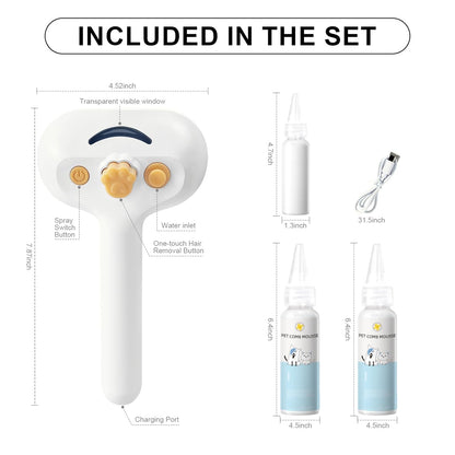 Pet Steam Brush for Dog & Cat – 3-in-1 Spray Hair Removal Comb for Shedding & Grooming, Softens Fur & Reduces Static – Water Brush for Long & Short Coats, Bath-Hating Pets, Includes Waterless Shampoo