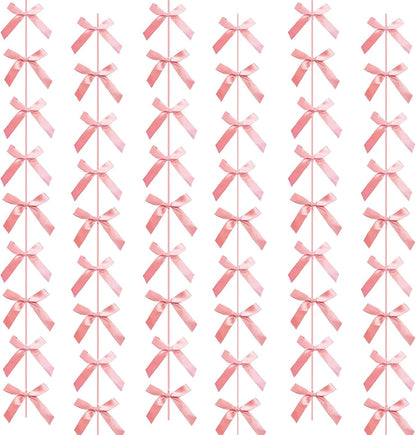 Peach Pink Ribbon Bow Hanging Garland for Baby Shower Pink Bow Party Decorations Girls Bow Birthday Decoration Tying the Knot Bridal Shower Party Room Décor 6pcs