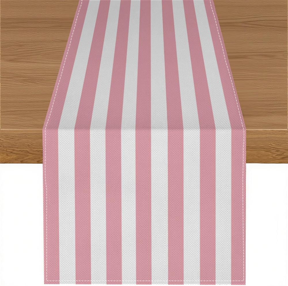 Striped Table Runner,Modern Minimalism Pink Table Runner for Home Kitchen Table Decor Dining Coffee Room Birthday Party Decor 13x36 Inch
