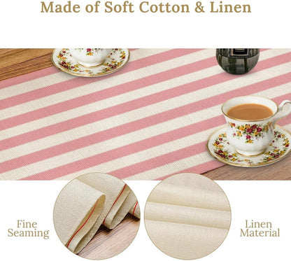 Striped Table Runner,Modern Minimalism Pink Table Runner for Home Kitchen Table Decor Dining Coffee Room Birthday Party Decor 13x36 Inch