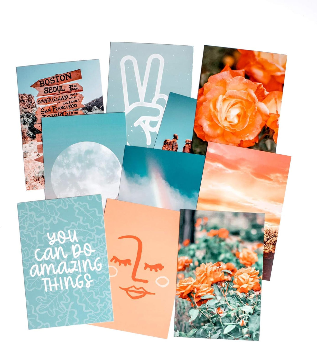 Peach Aesthetic Wall Collage Kit, Room Decor for Teen Girls, Peachy Teal Wall Art Print, Dorm Photo Collection, Boho Posters for Room Aesthetic… (Peach 100 Set)