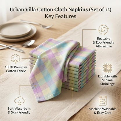 Urban Villa Cloth Napkins 100% Cotton Highly Absorbent Washable Durable Reusable Premium Dinner Napkins Ideal for Gifts for Mothers Day Hotel Farmhouse Parties - Easter Checks (20" x 20", Set of 12)