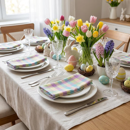 Urban Villa Cloth Napkins 100% Cotton Highly Absorbent Washable Durable Reusable Premium Dinner Napkins Ideal for Gifts for Mothers Day Hotel Farmhouse Parties - Easter Checks (20" x 20", Set of 12)