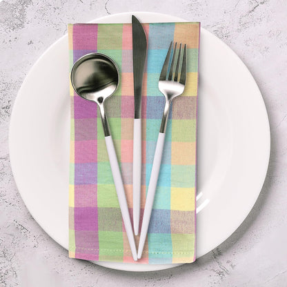 Urban Villa Cloth Napkins 100% Cotton Highly Absorbent Washable Durable Reusable Premium Dinner Napkins Ideal for Gifts for Mothers Day Hotel Farmhouse Parties - Easter Checks (20" x 20", Set of 12)