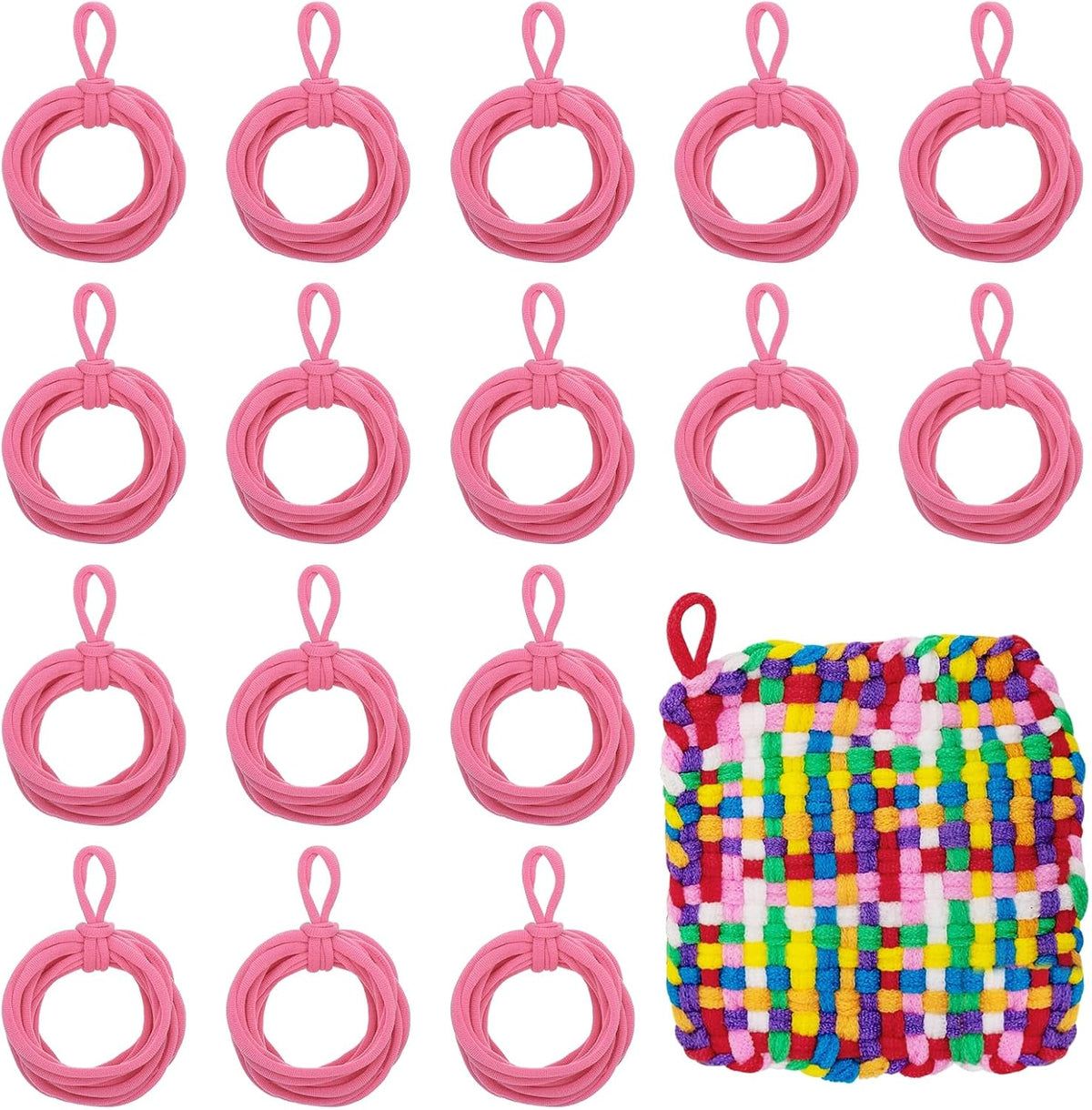 100 Pcs Potholder Loom Refill Loops, Elastic Potholder Weaving Refill Loops Knitting Kit Supplies in Rainbow Colors for Girls Beginners DIY Crafts 7" Weaving Loom, Pink