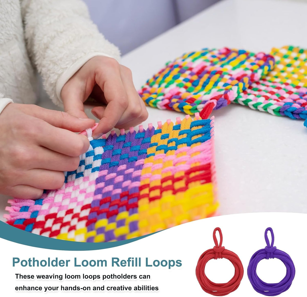 100 Pcs Potholder Loom Refill Loops, Elastic Potholder Weaving Refill Loops Knitting Kit Supplies in Rainbow Colors for Girls Beginners DIY Crafts 7" Weaving Loom, Pink