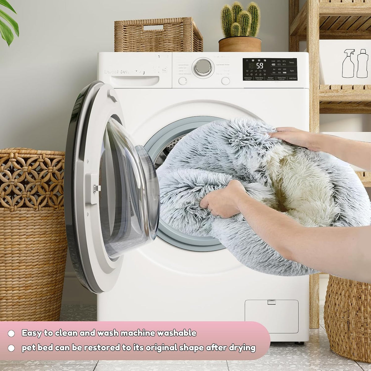 Anti-Anxiety Cat Bed, Plush Hooded Cave, 20 in Diameter, Suitable for Small to Medium Pets, Pink