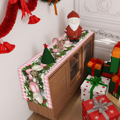 Pink Christmas Table Runner, Xmas Holiday Decorations for Home