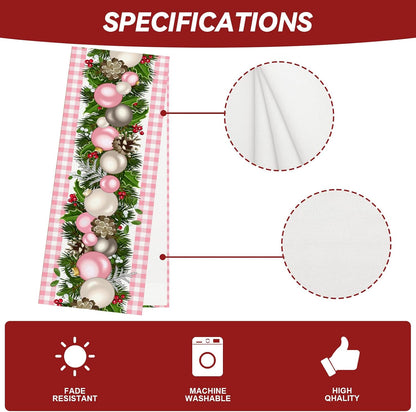 Pink Christmas Table Runner, Xmas Holiday Decorations for Home