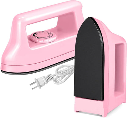 Mini Iron for Crafts Quilting, Travel Iron Household Iron Easy Iron Supplies Mini Electric Iron, Mini Heat Press Machine Sewing Sachine (Pink)