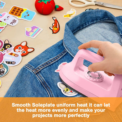 Mini Iron for Crafts Quilting, Travel Iron Household Iron Easy Iron Supplies Mini Electric Iron, Mini Heat Press Machine Sewing Sachine (Pink)