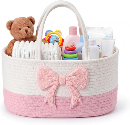 Diaper Caddy Organizer Pink Bow Empty Gift Basket