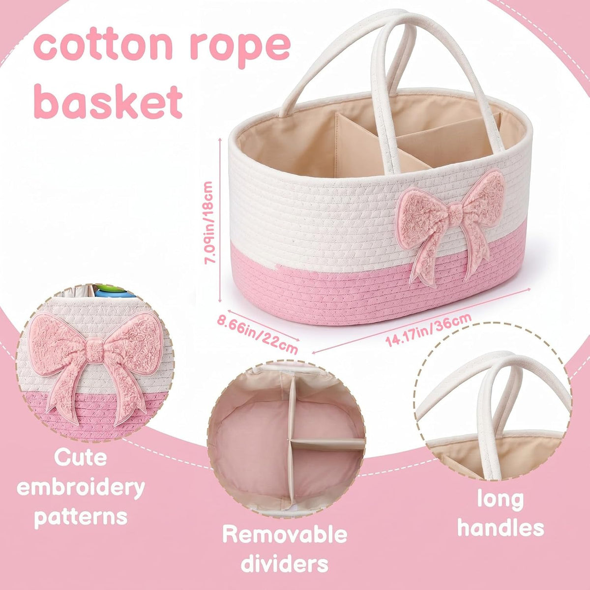 Diaper Caddy Organizer Pink Bow Empty Gift Basket