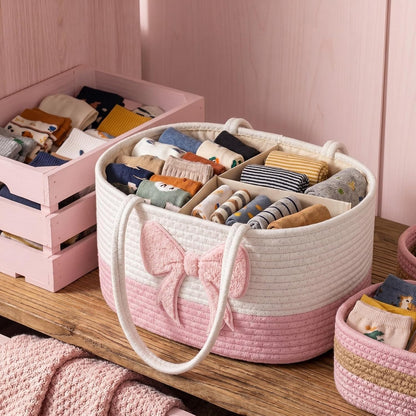 Diaper Caddy Organizer Pink Bow Empty Gift Basket