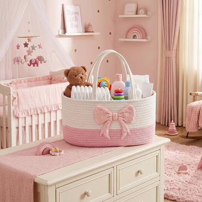 Diaper Caddy Organizer Pink Bow Empty Gift Basket