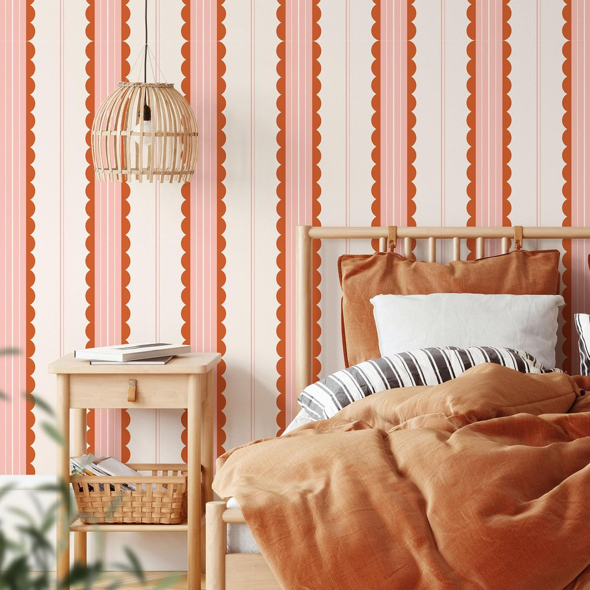 Scallop Peel and Stick Wallpaper Red/Pink Striped Contact Paper