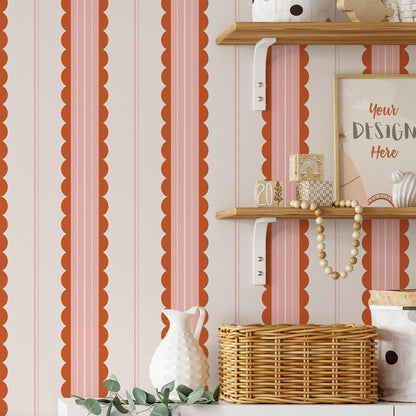 Scallop Peel and Stick Wallpaper Red/Pink Striped Contact Paper