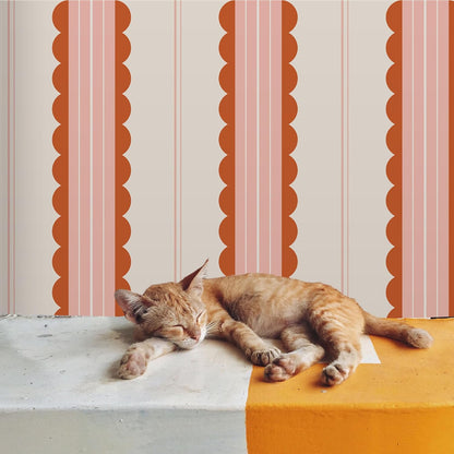 Scallop Peel and Stick Wallpaper Red/Pink Striped Contact Paper