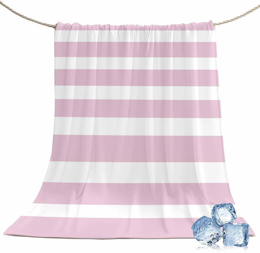 50"x60" Standard Throw Cooling Blanket Pink Stripes Ice Silk Lightweight Breathable Soft Summer Blanket for Hot Sleepers Couch Bed Sofa Camping Simple Striped