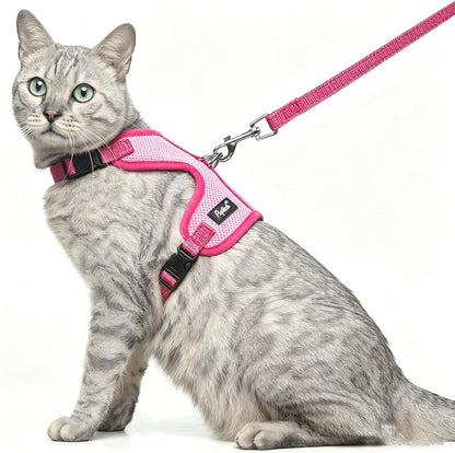 Cat Harness and Leash Set Escape Proof, Reflective Adjustable Soft Mesh Pet Vest Harness for Walking Travel, Pink S