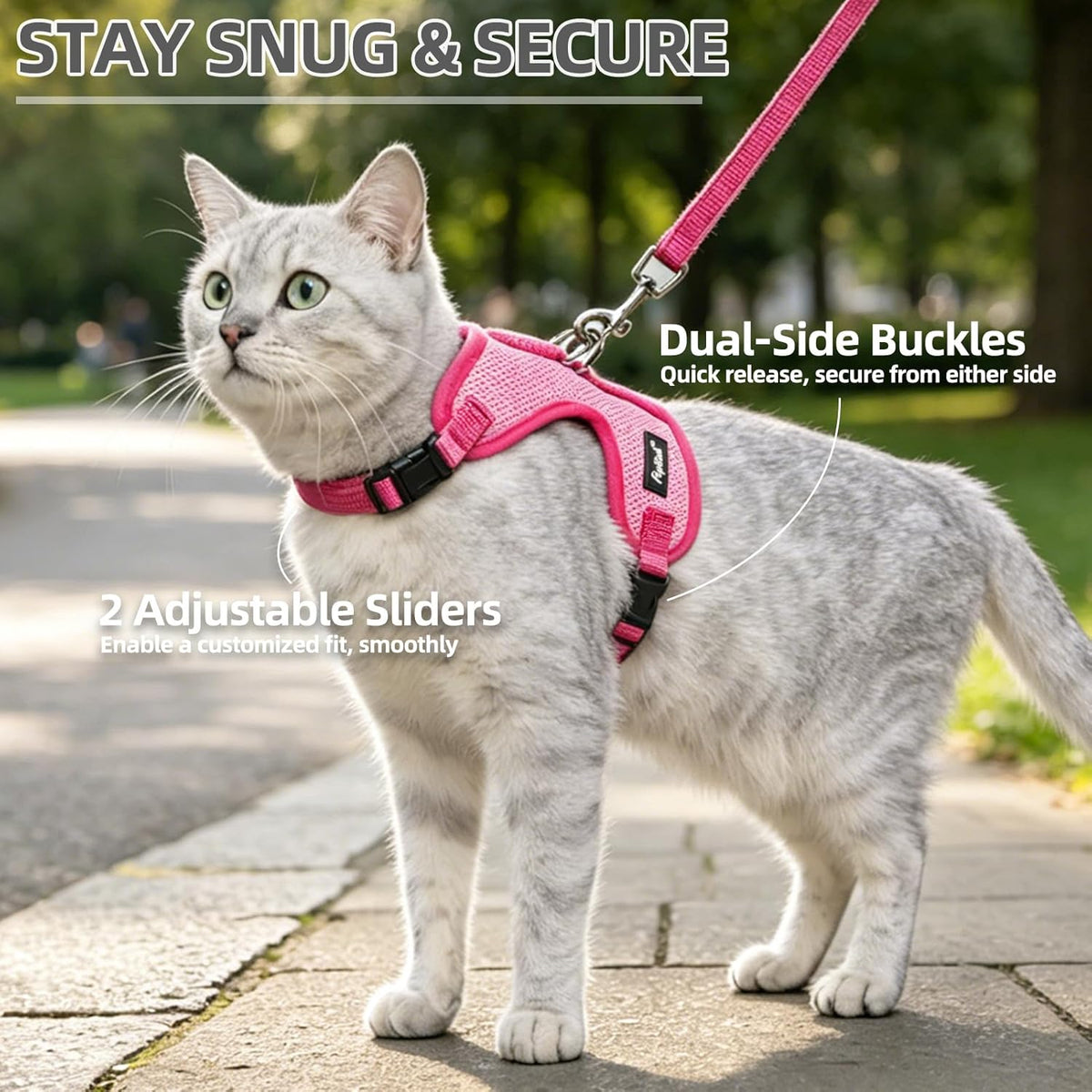 Cat Harness and Leash Set Escape Proof, Reflective Adjustable Soft Mesh Pet Vest Harness for Walking Travel, Pink S