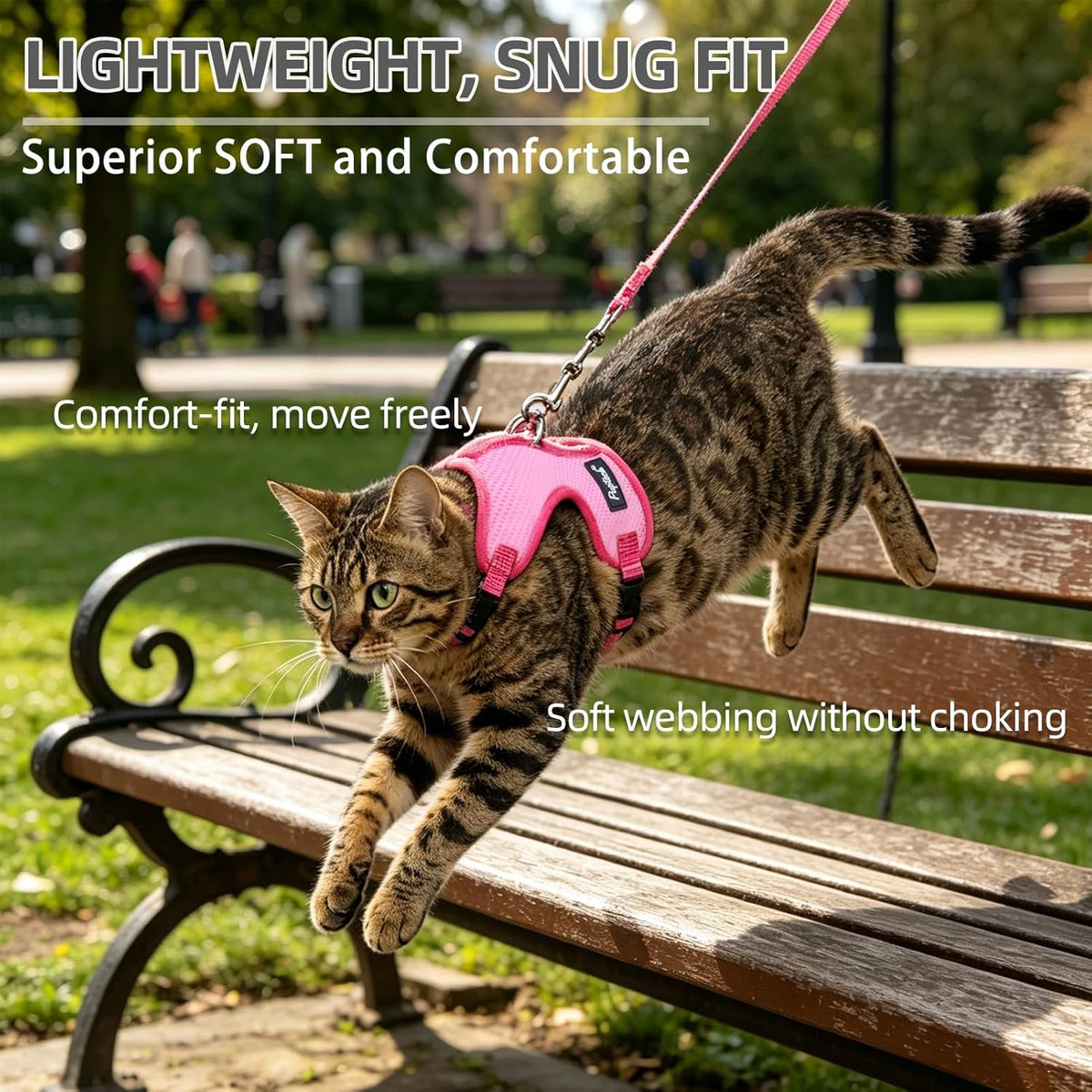 Cat Harness and Leash Set Escape Proof, Reflective Adjustable Soft Mesh Pet Vest Harness for Walking Travel, Pink S