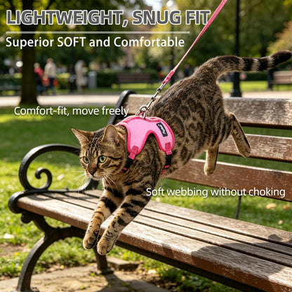 Cat Harness and Leash Set Escape Proof, Reflective Adjustable Soft Mesh Pet Vest Harness for Walking Travel, Pink S
