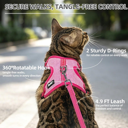 Cat Harness and Leash Set Escape Proof, Reflective Adjustable Soft Mesh Pet Vest Harness for Walking Travel, Pink S